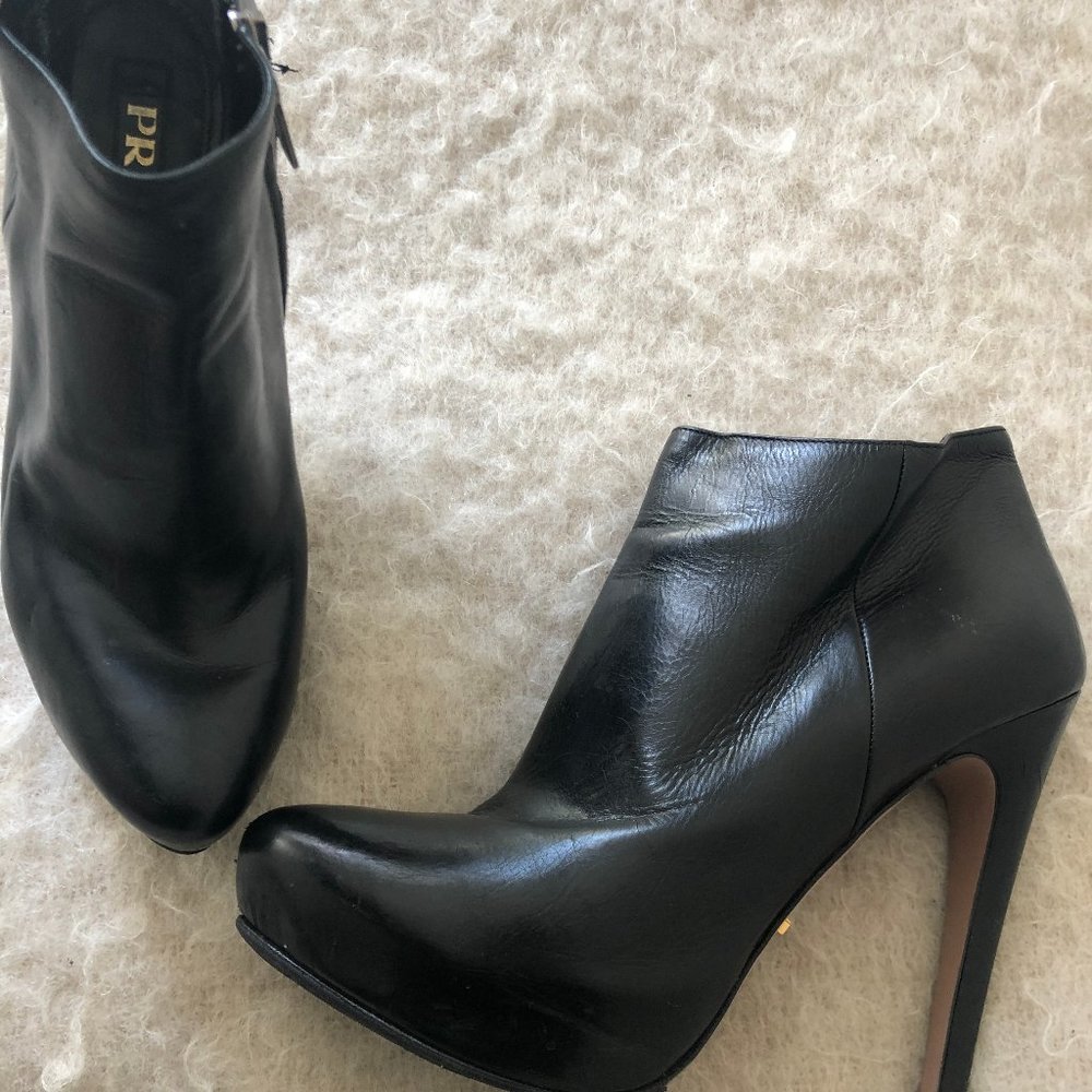 PRADA black leather platform booties- size 37.5
